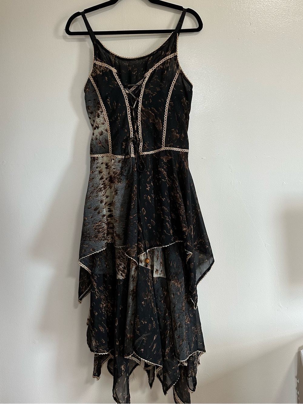 Colors of India  Handkerchief Hem Midi Dress, Lace-up Front, One Size